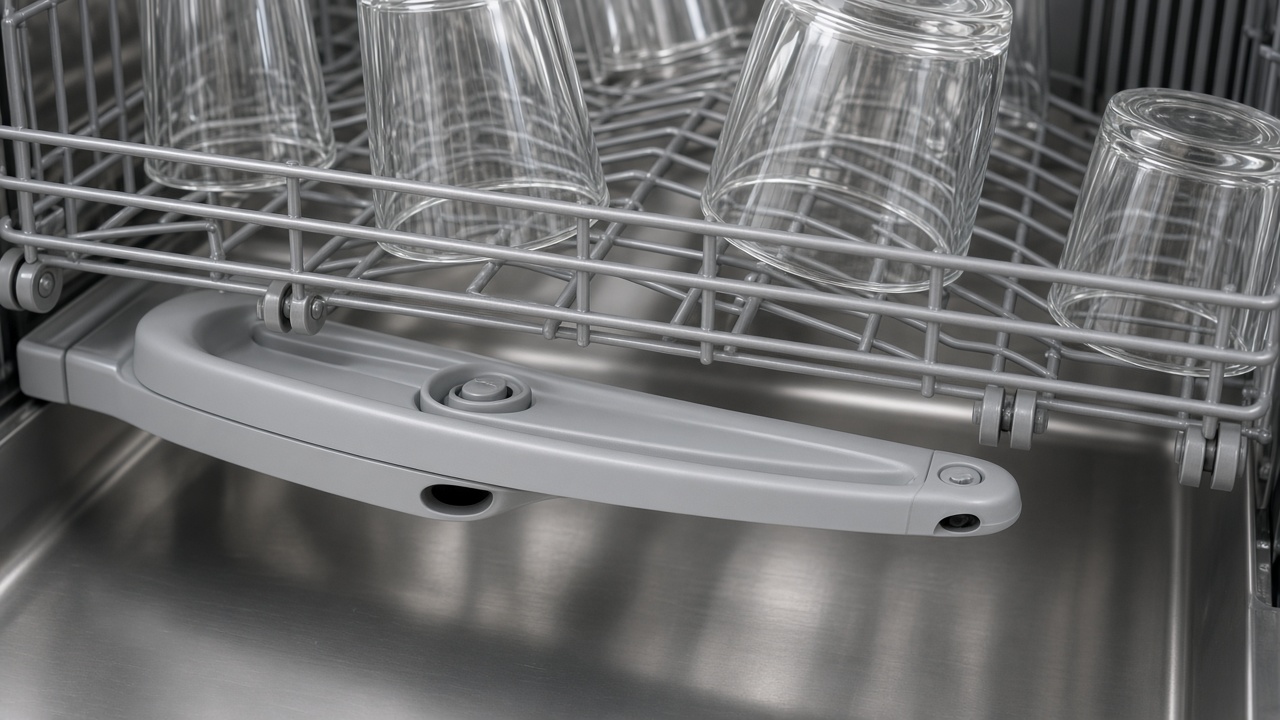 Dishwasher spray arm and glassware rack