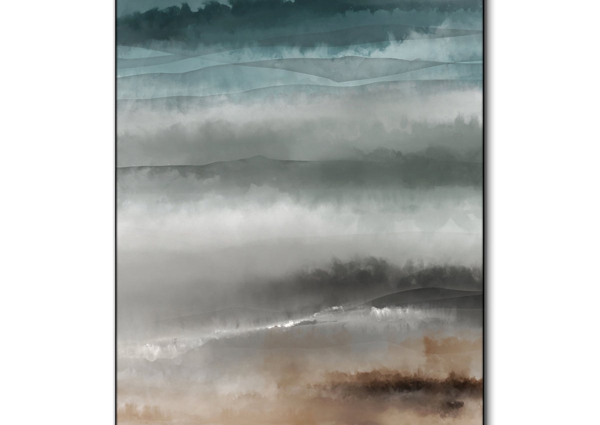 Misty landscape framed wall art for a calm home room
